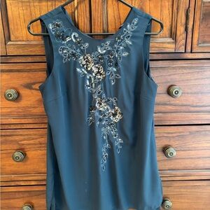 White House Black Market Navy Embroidered Blouse